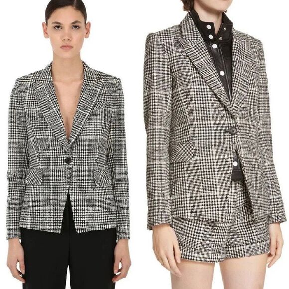 Veronica Beard Rhett Dickey Jacket Size 0 Houndstooth Checkered Blazer Black - Picture 1 of 9